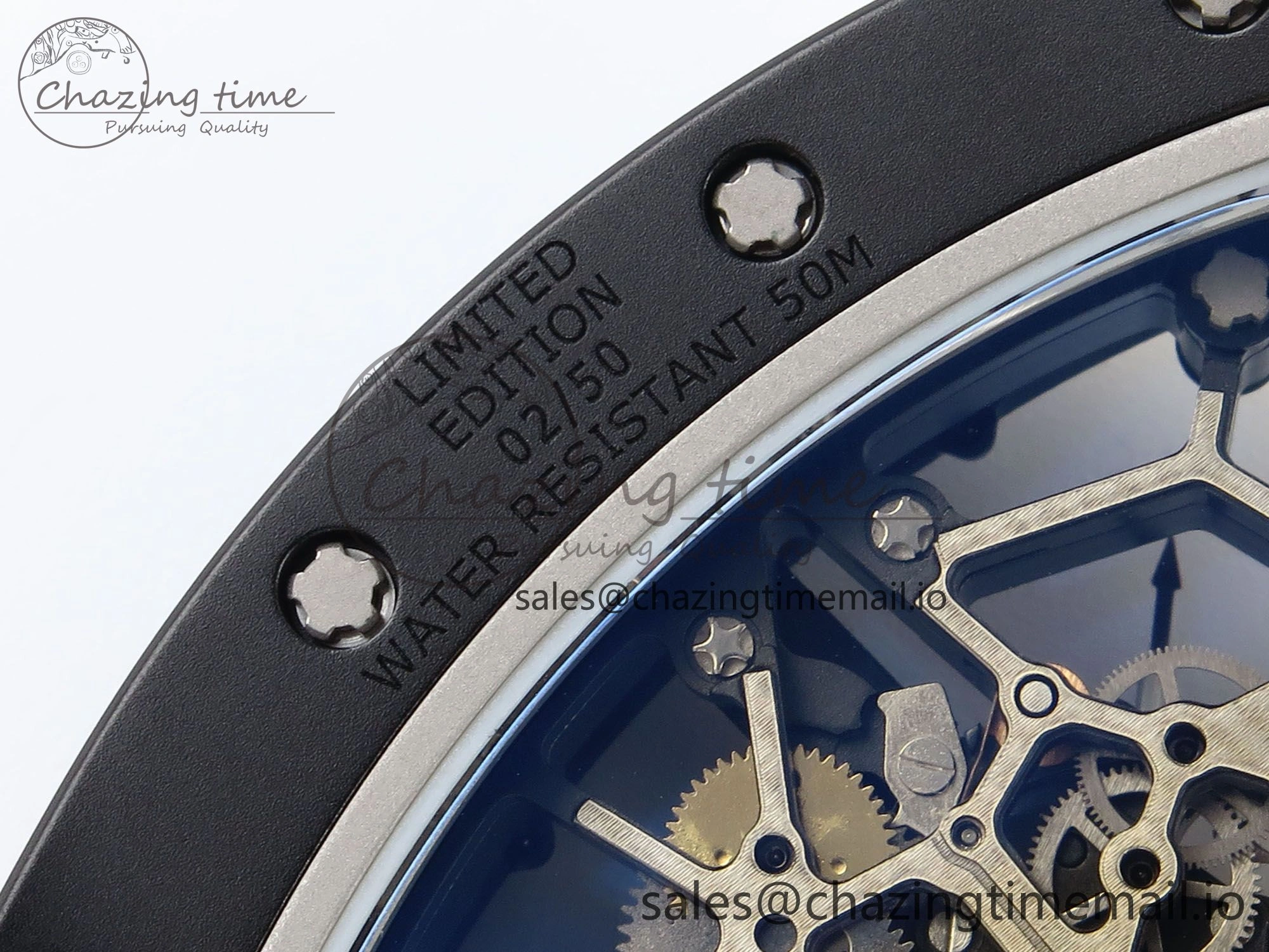 RM035-02 Black Ceramic KVF 1:1 Best Edition Skeleton Dial on Yellow Rubber Strap Clone RMUL1