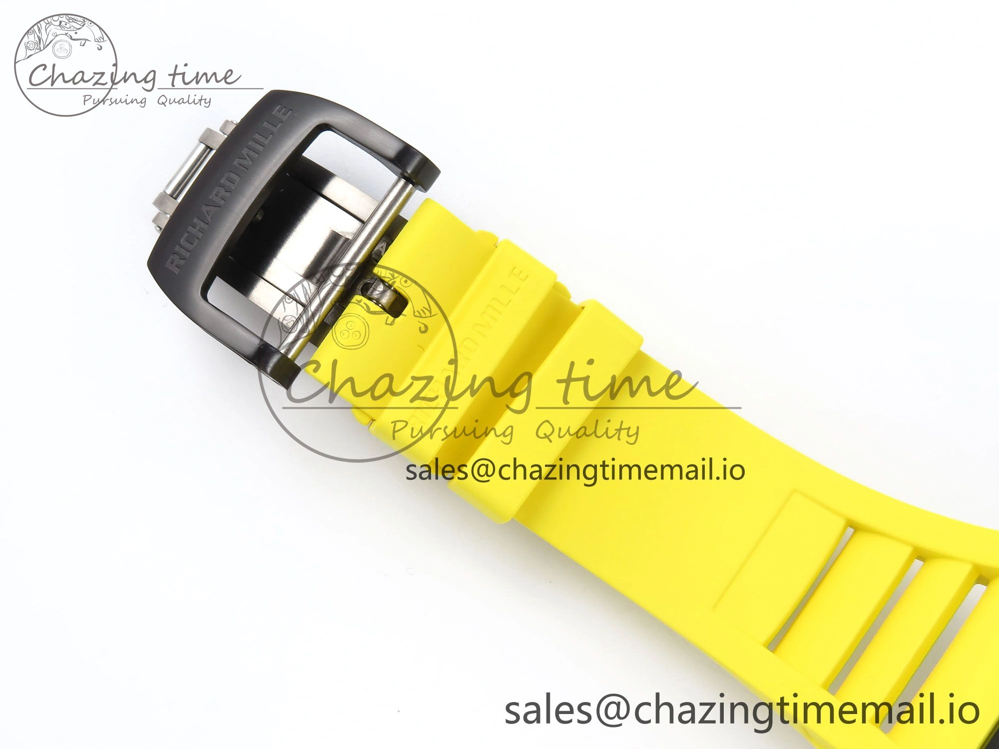 RM035-02 Black Ceramic KVF 1:1 Best Edition Skeleton Dial on Yellow Rubber Strap Clone RMUL1