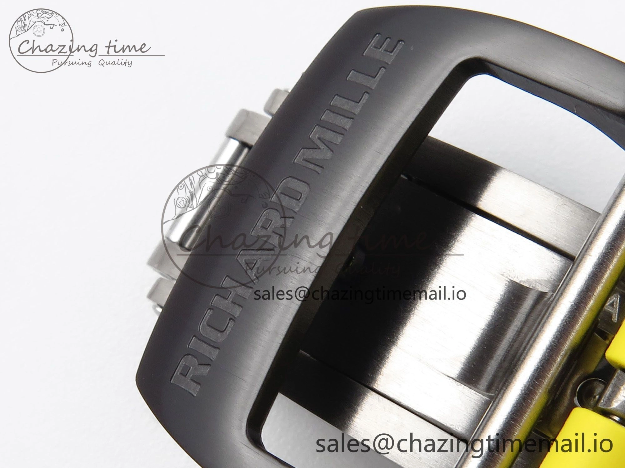 RM035-02 Black Ceramic KVF 1:1 Best Edition Skeleton Dial on Yellow Rubber Strap Clone RMUL1