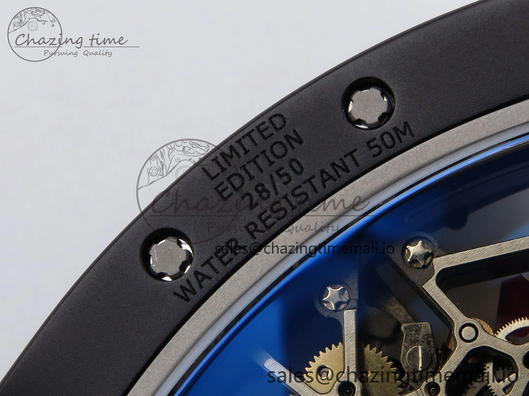 RM035-02 Black Ceramic SONIC Best Edition Skeleton Dial on Black Rubber Strap Clone RMUL1