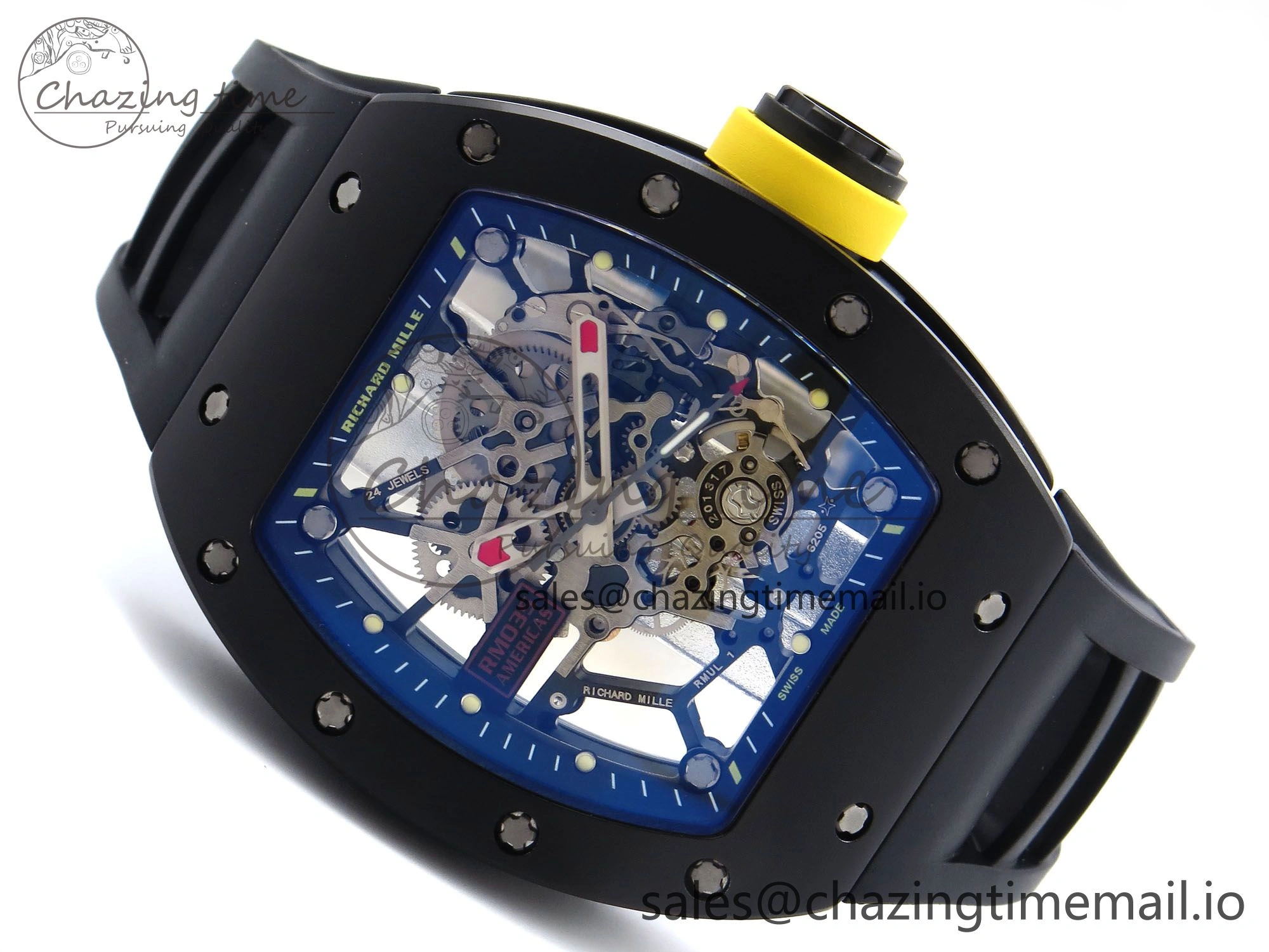 RM035-02 Black Ceramic SONIC Best Edition Skeleton Dial on Black Rubber Strap Clone RMUL1