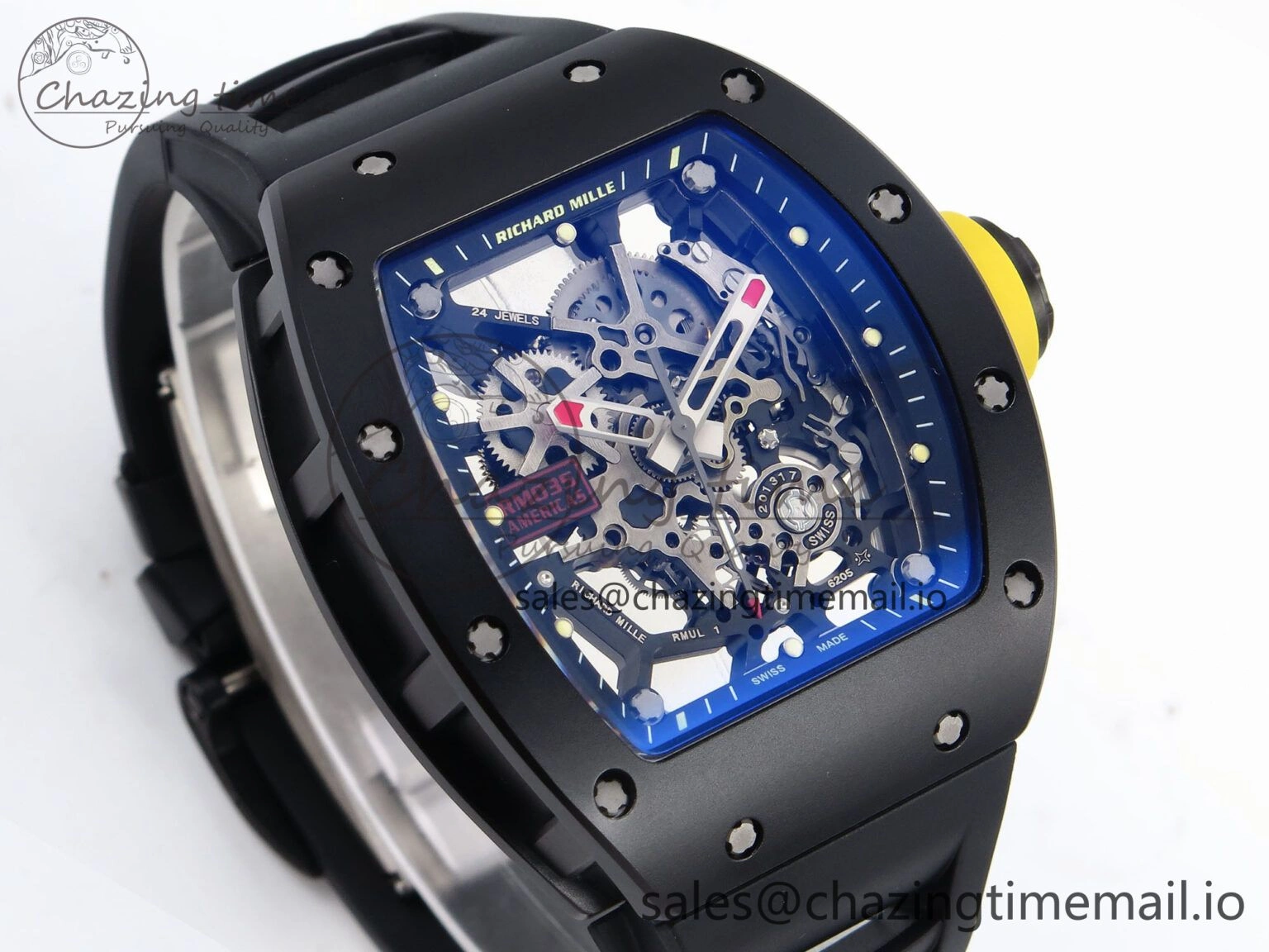 RM035-02 Black Ceramic SONIC Best Edition Skeleton Dial on Black Rubber Strap Clone RMUL1