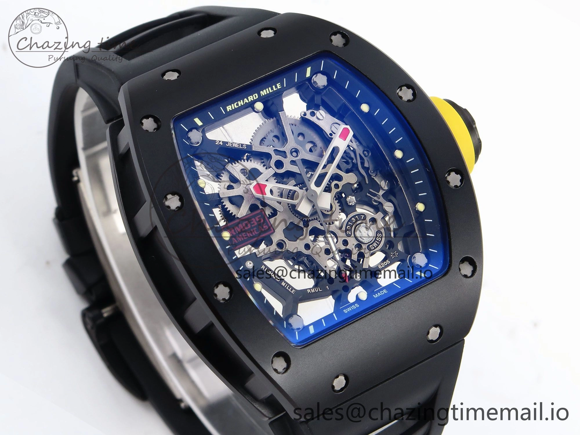 RM035-02 Black Ceramic SONIC Best Edition Skeleton Dial on Black Rubber Strap Clone RMUL1