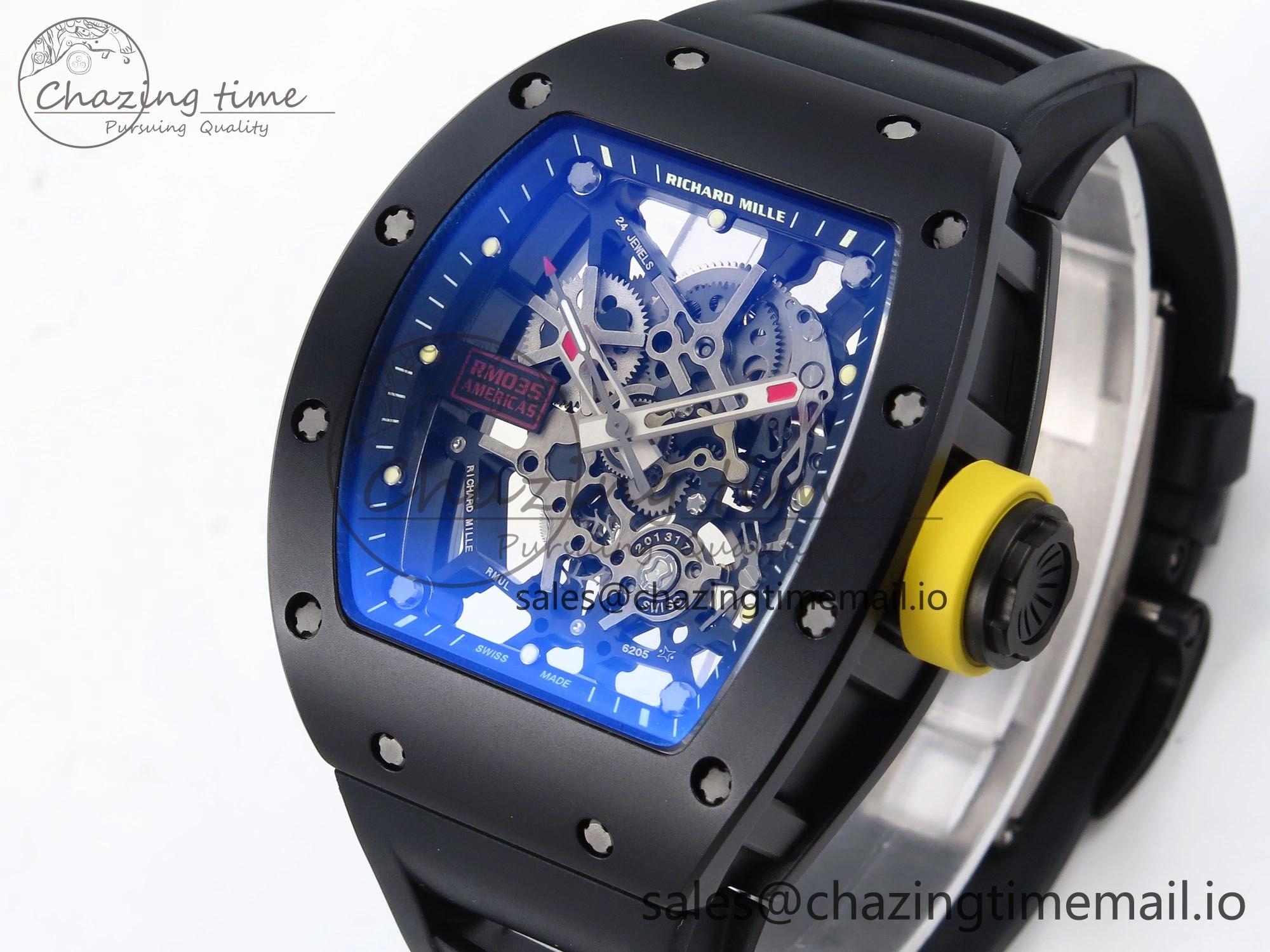 RM035-02 Black Ceramic SONIC Best Edition Skeleton Dial on Black Rubber Strap Clone RMUL1