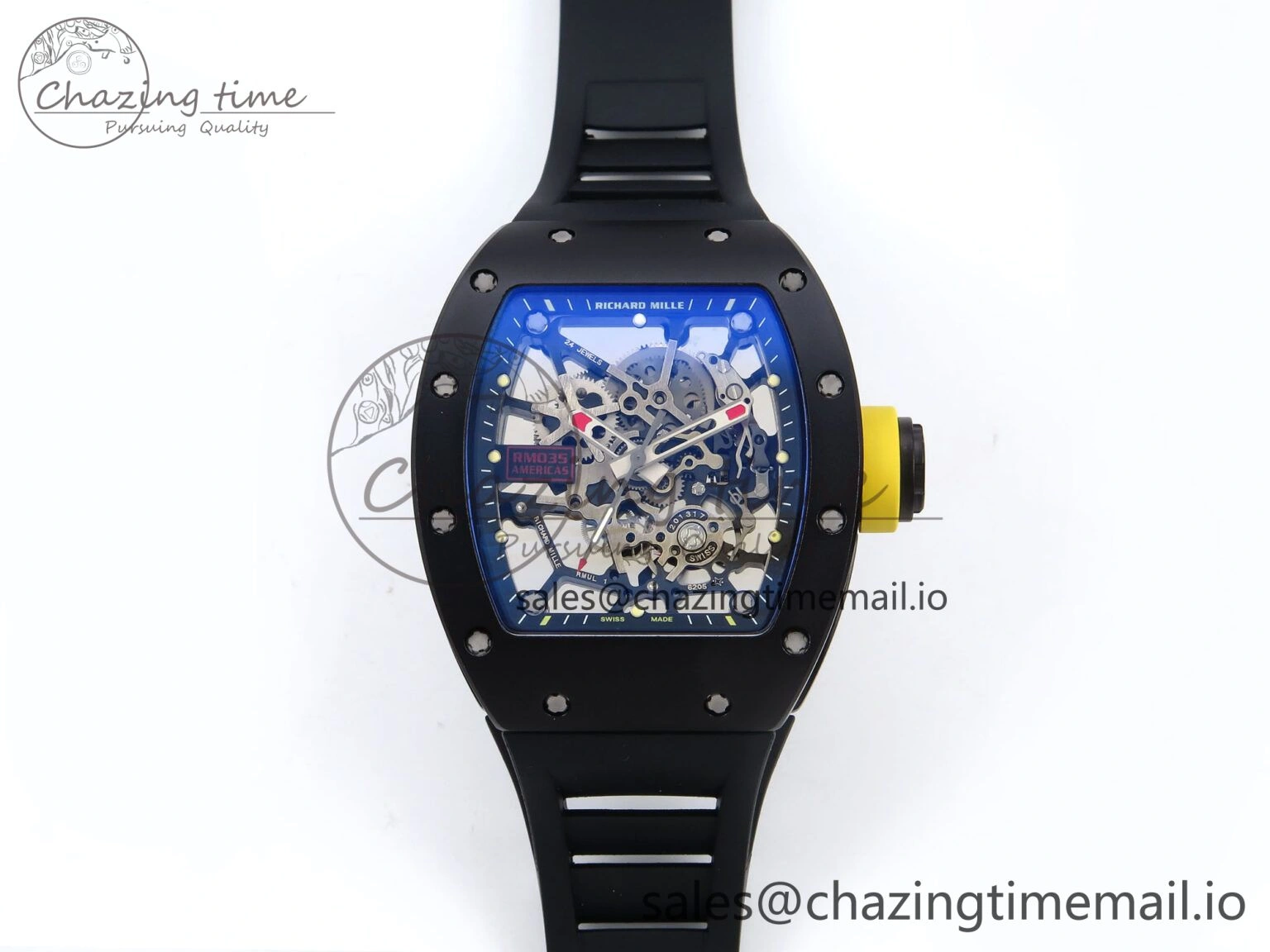 RM035-02 Black Ceramic SONIC Best Edition Skeleton Dial on Black Rubber Strap Clone RMUL1