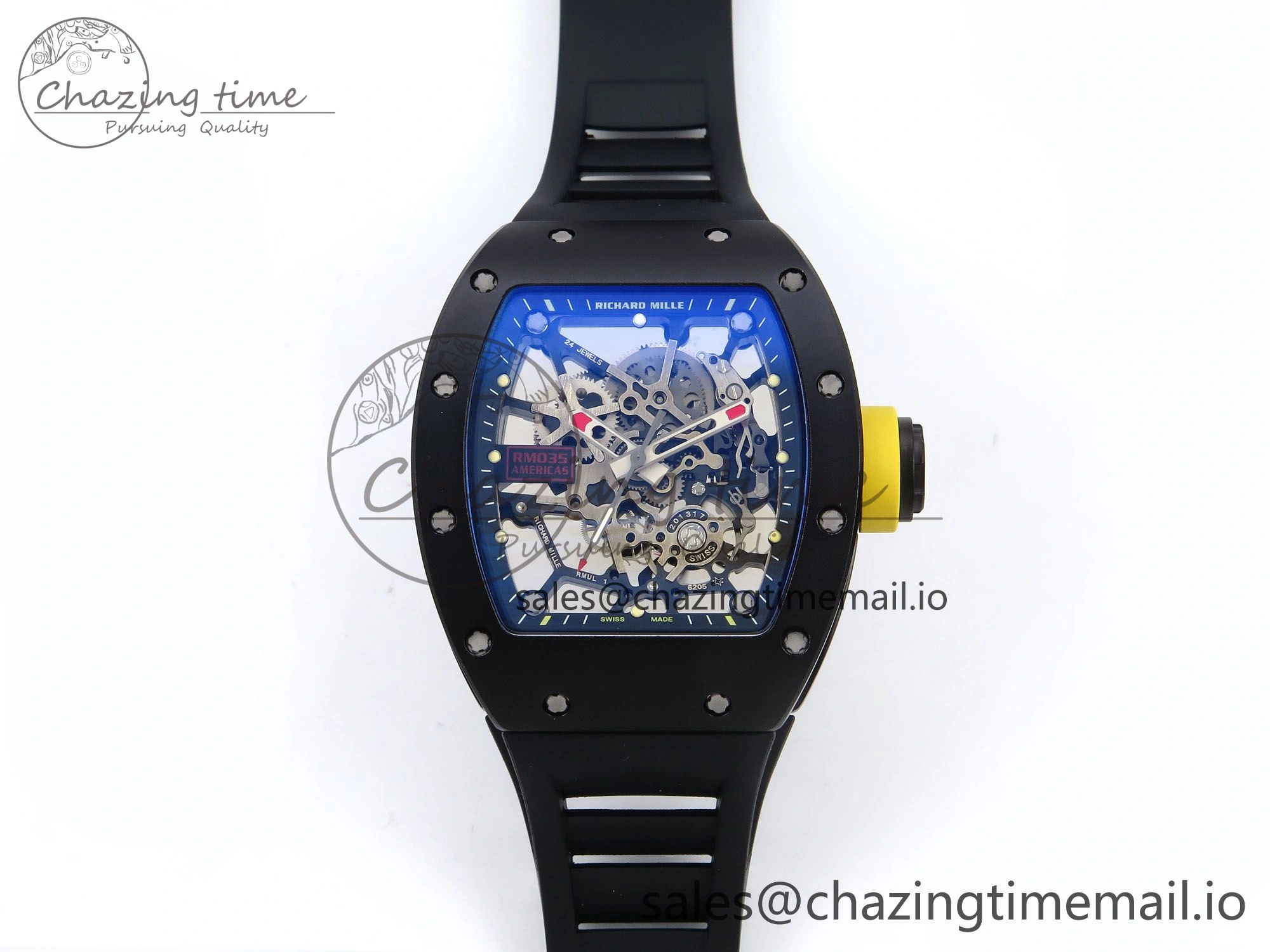 RM035-02 Black Ceramic SONIC Best Edition Skeleton Dial on Black Rubber Strap Clone RMUL1