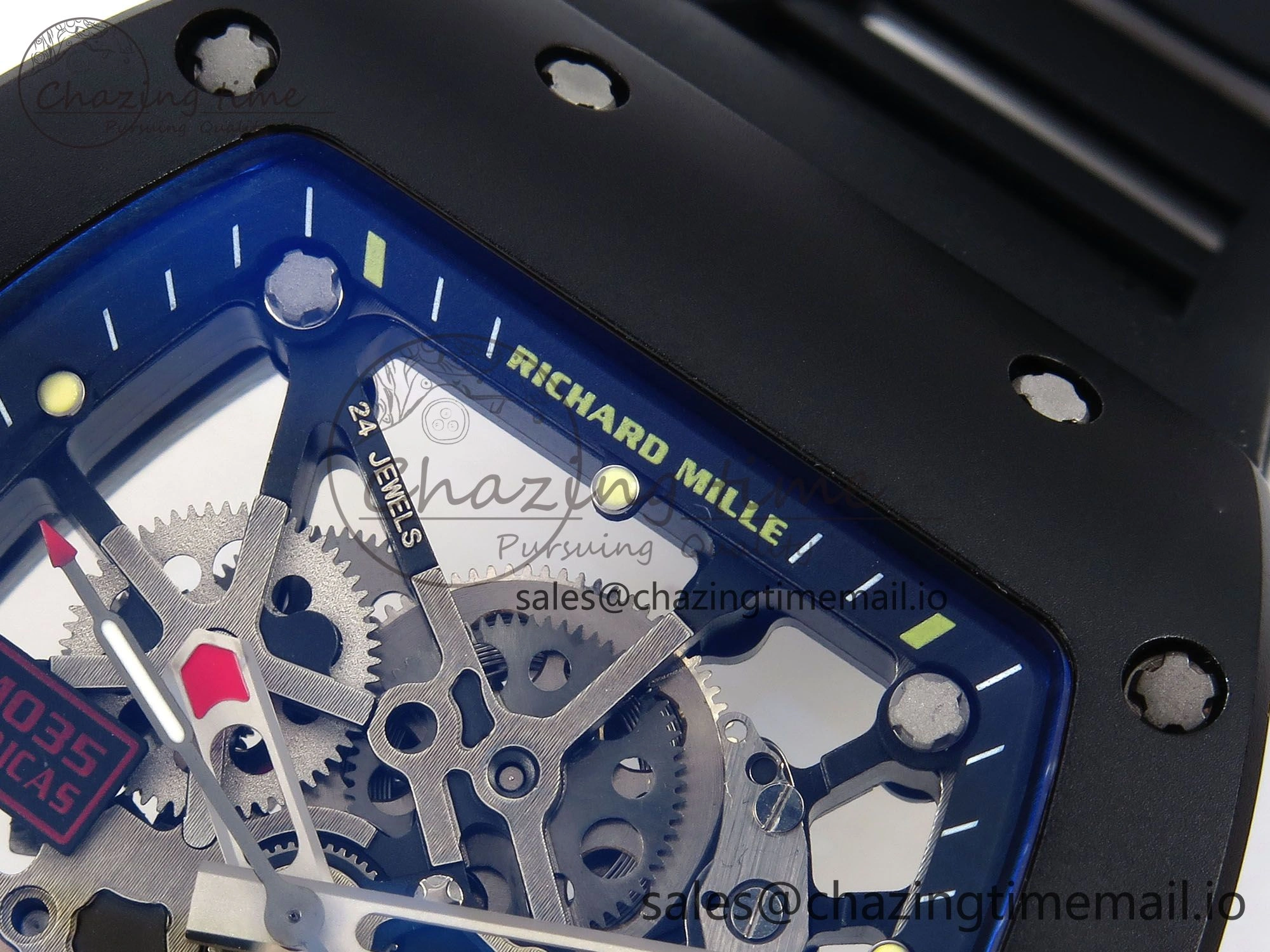 RM035-02 Black Ceramic SONIC Best Edition Skeleton Dial on Black Rubber Strap Clone RMUL1