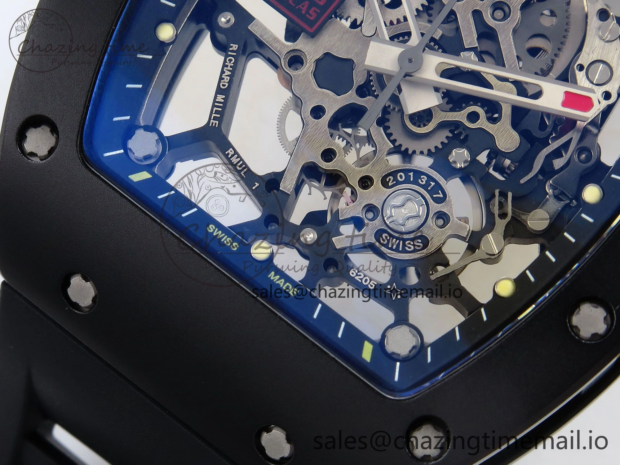 RM035-02 Black Ceramic SONIC Best Edition Skeleton Dial on Black Rubber Strap Clone RMUL1