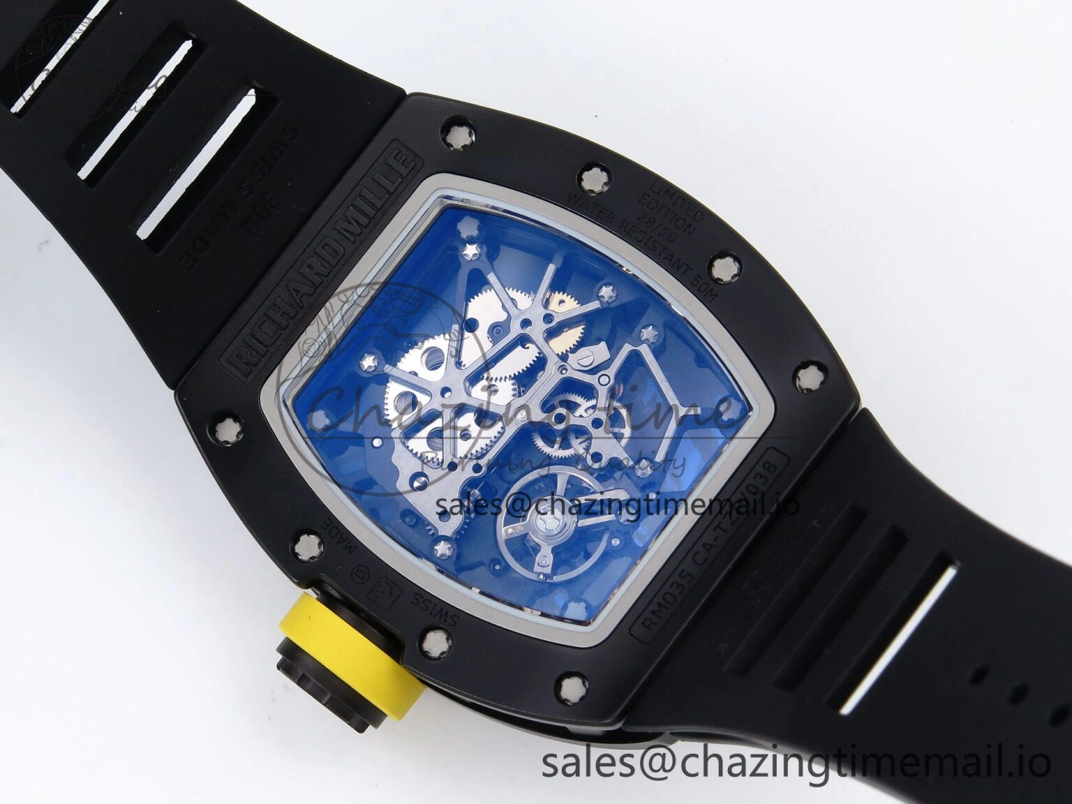 RM035-02 Black Ceramic SONIC Best Edition Skeleton Dial on Black Rubber Strap Clone RMUL1