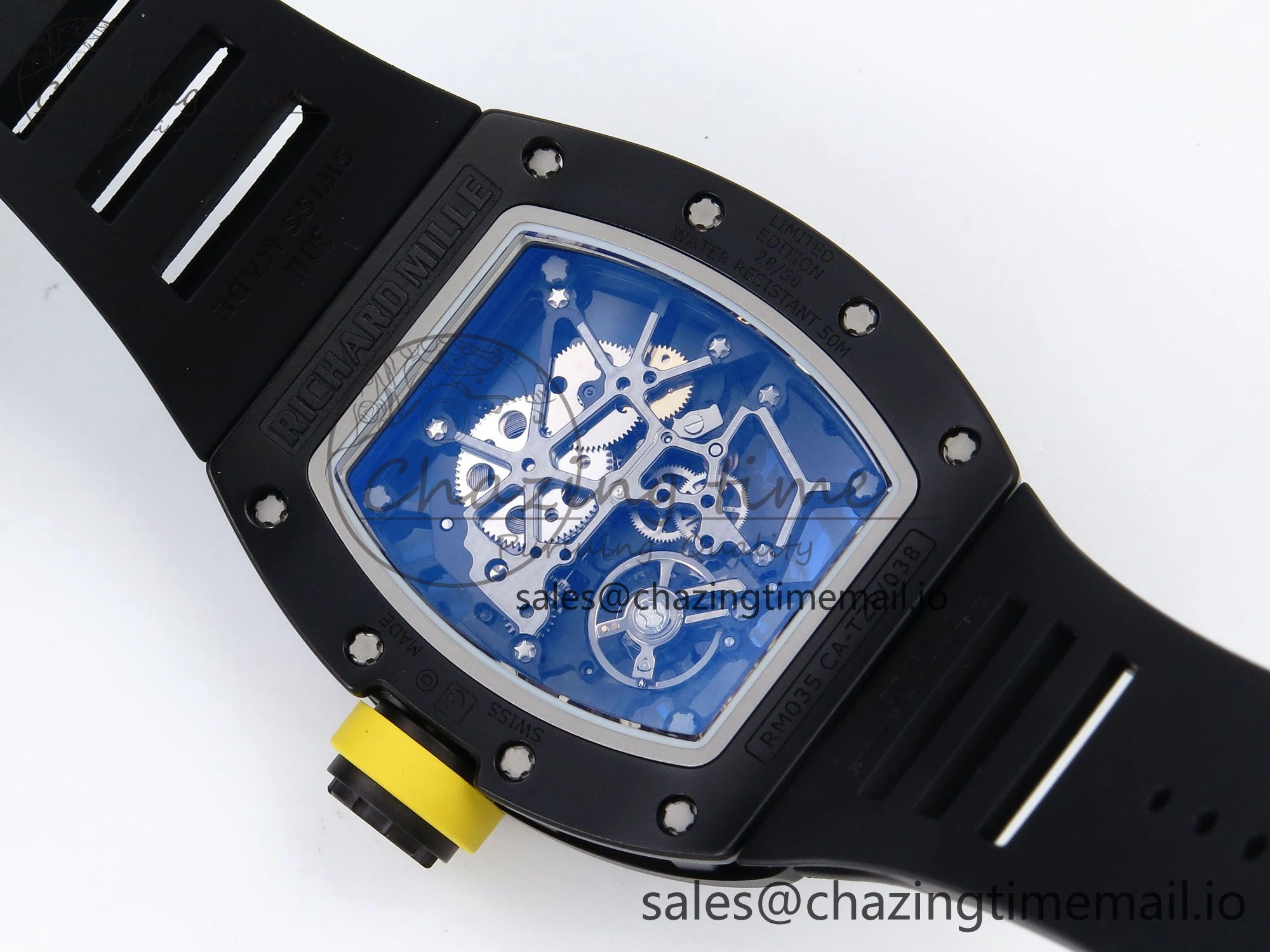 RM035-02 Black Ceramic SONIC Best Edition Skeleton Dial on Black Rubber Strap Clone RMUL1