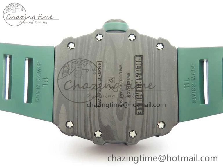RM035-02 Forge Carbon Caseback Titanium Case KVF Best Edition Skeleton Dial Green on Green Rubber Strap MIYOTA8215