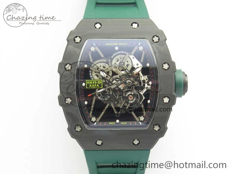 RM035-02 Forge Carbon Caseback Titanium Case KVF Best Edition Skeleton Dial Green on Green Rubber Strap MIYOTA8215