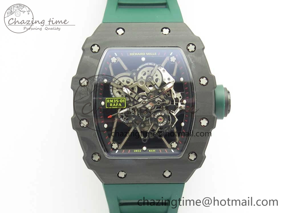 RM035-02 Forge Carbon Caseback Titanium Case KVF Best Edition Skeleton Dial Green on Green Rubber Strap MIYOTA8215