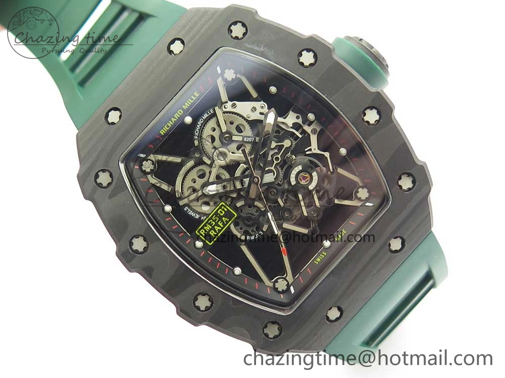 RM035-02 Forge Carbon Caseback Titanium Case KVF Best Edition Skeleton Dial Green on Green Rubber Strap MIYOTA8215
