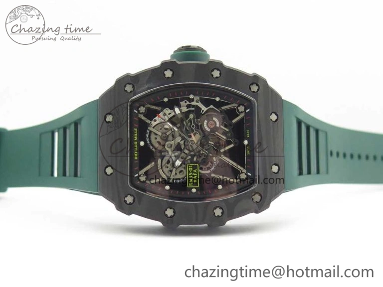 RM035-02 Forge Carbon Caseback Titanium Case KVF Best Edition Skeleton Dial Green on Green Rubber Strap MIYOTA8215