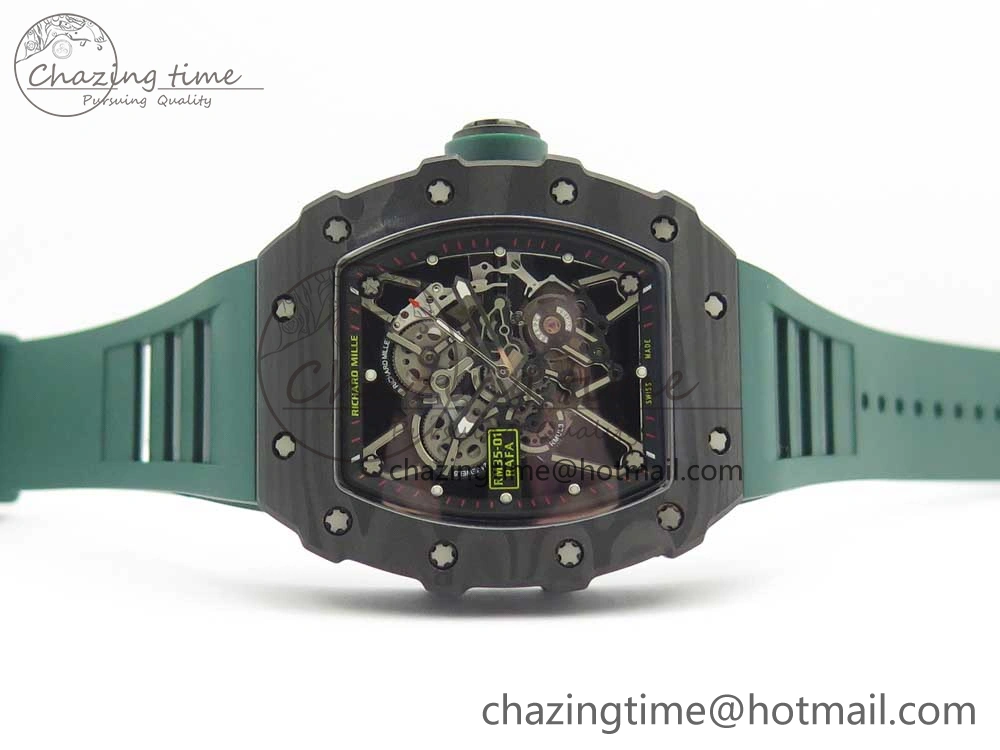 RM035-02 Forge Carbon Caseback Titanium Case KVF Best Edition Skeleton Dial Green on Green Rubber Strap MIYOTA8215