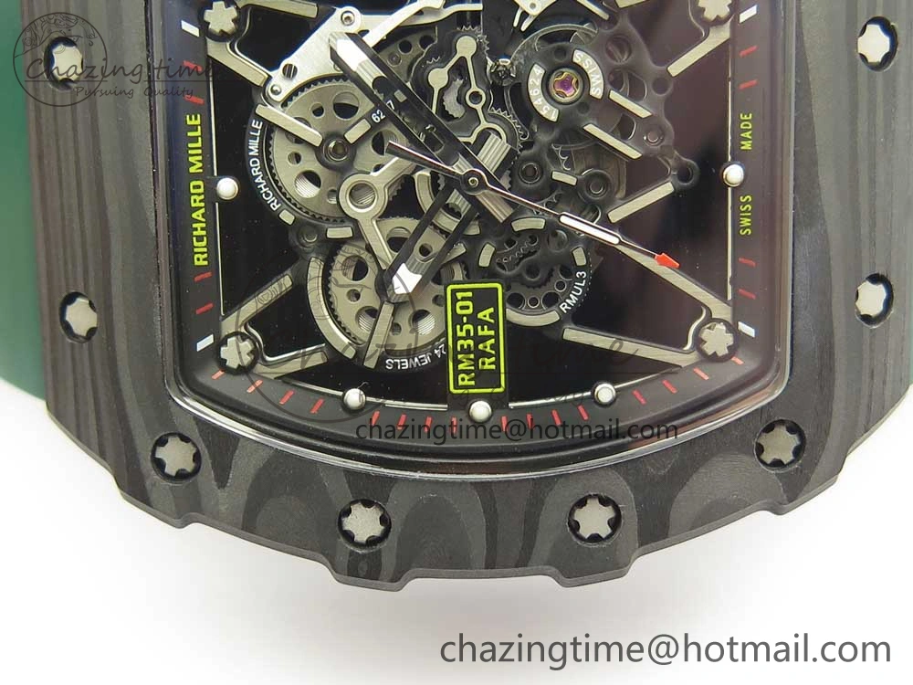 RM035-02 Forge Carbon Caseback Titanium Case KVF Best Edition Skeleton Dial Green on Green Rubber Strap MIYOTA8215