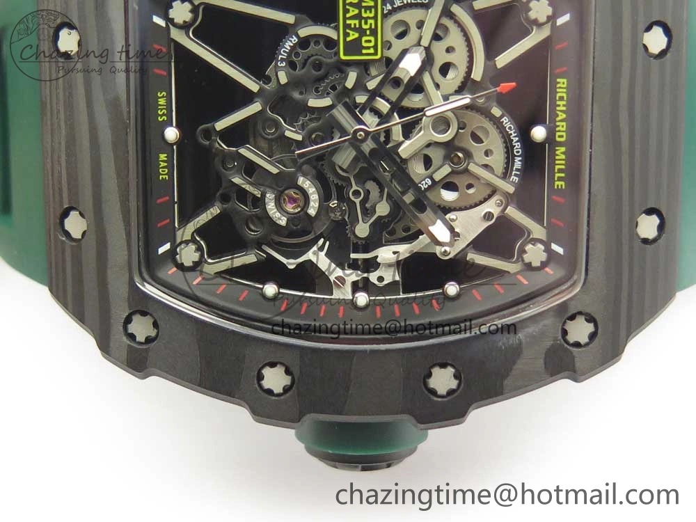 RM035-02 Forge Carbon Caseback Titanium Case KVF Best Edition Skeleton Dial Green on Green Rubber Strap MIYOTA8215
