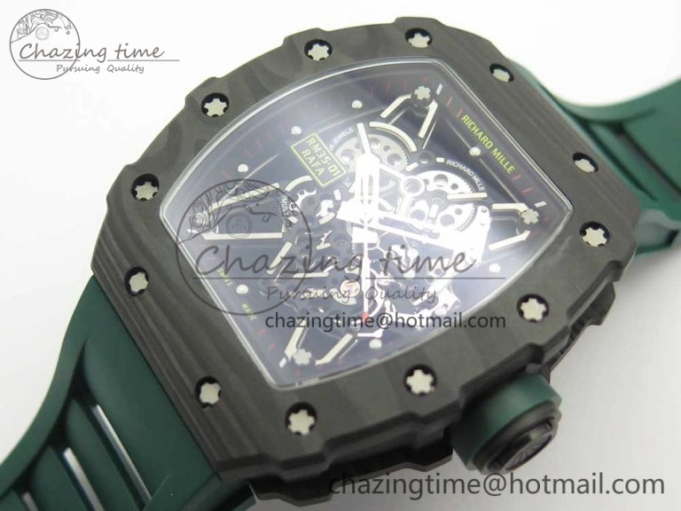 RM035-02 Forge Carbon Caseback Titanium Case KVF Best Edition Skeleton Dial Green on Green Rubber Strap MIYOTA8215