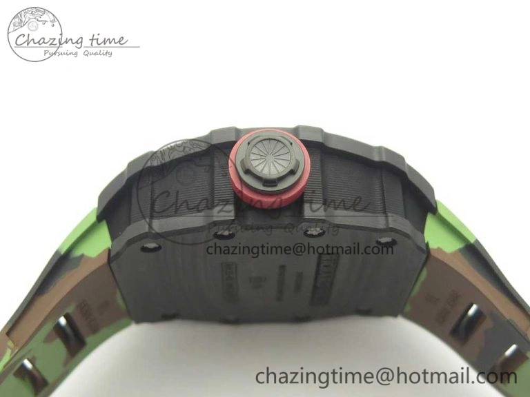 RM035-02 Forge Carbon Caseback Titanium Case KVF Best Edition Skeleton Dial Red on Camo Rubber Strap MIYOTA8215