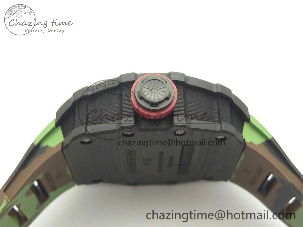 RM035-02 Forge Carbon Caseback Titanium Case KVF Best Edition Skeleton Dial Red on Camo Rubber Strap MIYOTA8215