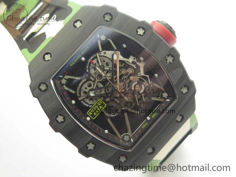 RM035-02 Forge Carbon Caseback Titanium Case KVF Best Edition Skeleton Dial Red on Camo Rubber Strap MIYOTA8215
