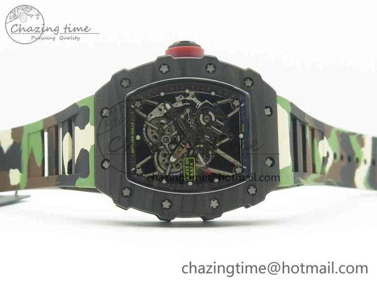 RM035-02 Forge Carbon Caseback Titanium Case KVF Best Edition Skeleton Dial Red on Camo Rubber Strap MIYOTA8215