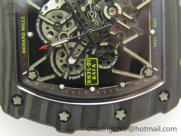 RM035-02 Forge Carbon Caseback Titanium Case KVF Best Edition Skeleton Dial Red on Camo Rubber Strap MIYOTA8215