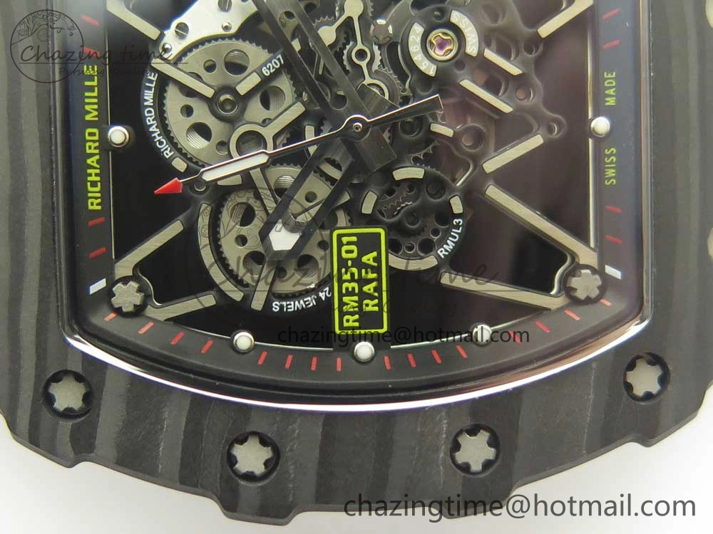 RM035-02 Forge Carbon Caseback Titanium Case KVF Best Edition Skeleton Dial Red on Camo Rubber Strap MIYOTA8215