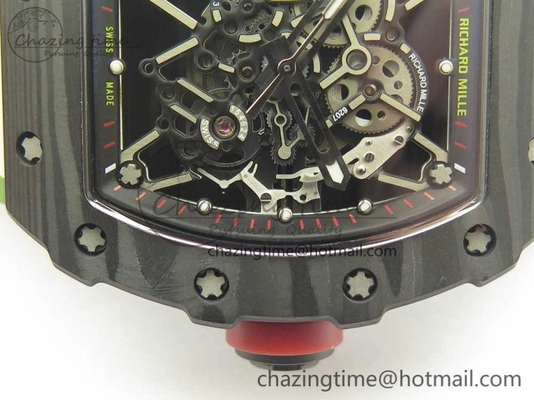 RM035-02 Forge Carbon Caseback Titanium Case KVF Best Edition Skeleton Dial Red on Camo Rubber Strap MIYOTA8215