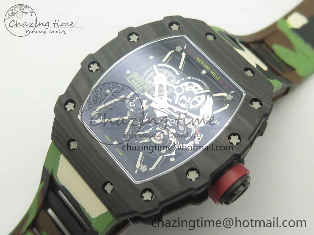 RM035-02 Forge Carbon Caseback Titanium Case KVF Best Edition Skeleton Dial Red on Camo Rubber Strap MIYOTA8215