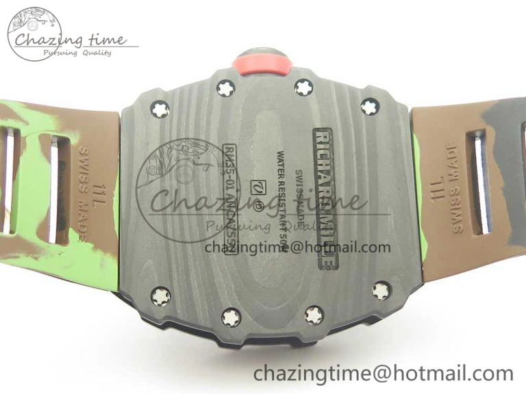 RM035-02 Forge Carbon Caseback Titanium Case KVF Best Edition Skeleton Dial Red on Camo Rubber Strap MIYOTA8215