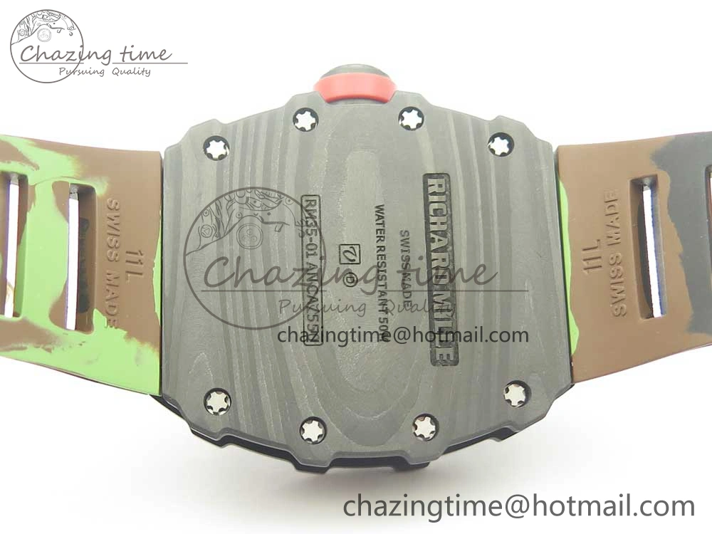 RM035-02 Forge Carbon Caseback Titanium Case KVF Best Edition Skeleton Dial Red on Camo Rubber Strap MIYOTA8215