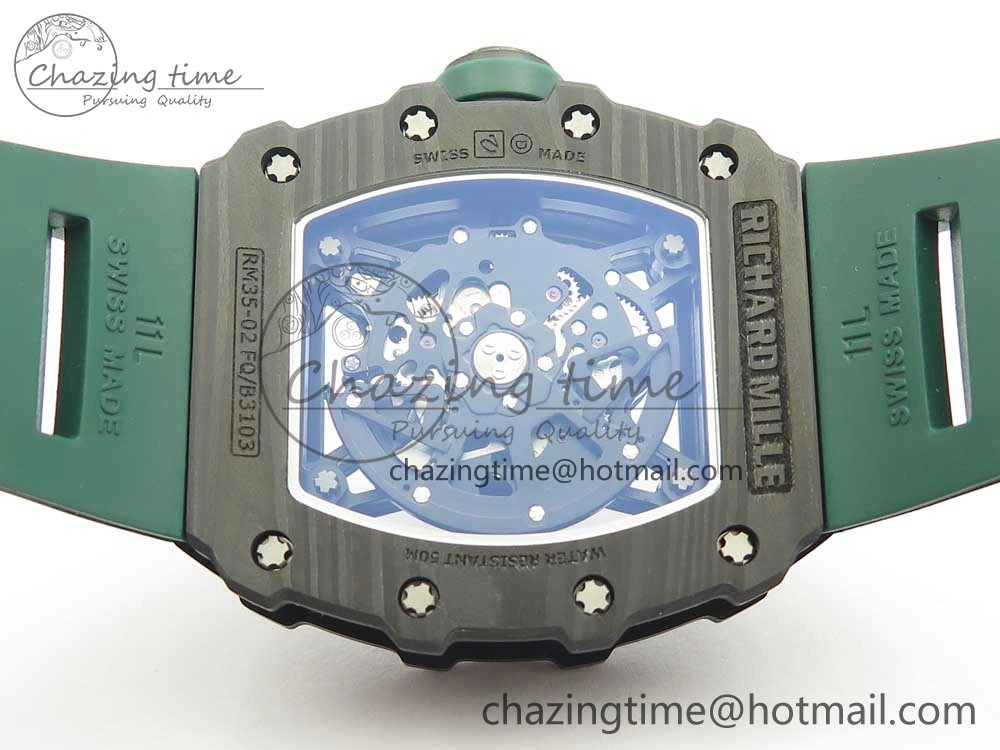 RM035-02 Forge Carbon Titanium Case KVF Best Edition Skeleton Dial Green on Green Rubber Strap MIYOTA8215