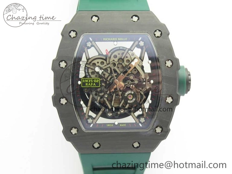 RM035-02 Forge Carbon Titanium Case KVF Best Edition Skeleton Dial Green on Green Rubber Strap MIYOTA8215