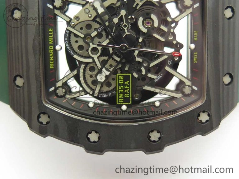 RM035-02 Forge Carbon Titanium Case KVF Best Edition Skeleton Dial Green on Green Rubber Strap MIYOTA8215