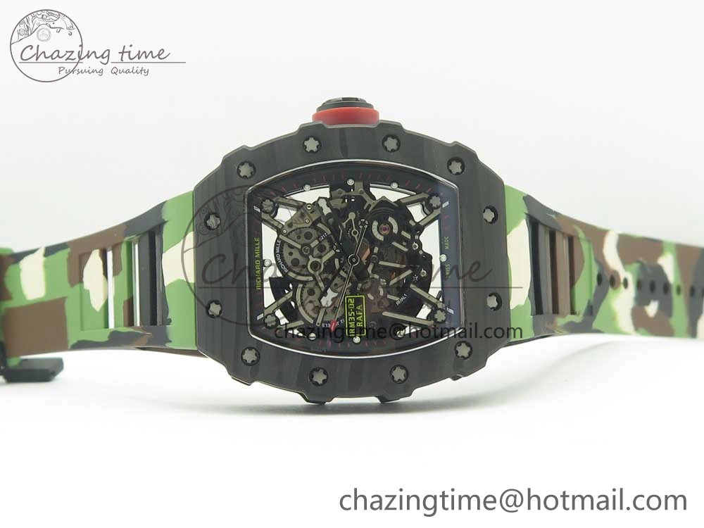 RM035-02 Forge Carbon Titanium Case KVF Best Edition Skeleton Dial Red on Camo Rubber Strap MIYOTA8215
