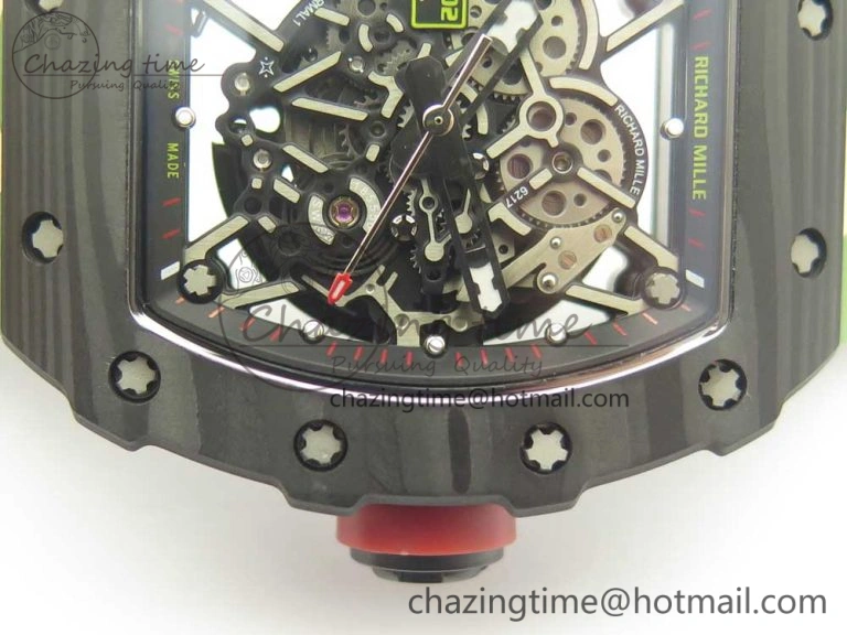RM035-02 Forge Carbon Titanium Case KVF Best Edition Skeleton Dial Red on Camo Rubber Strap MIYOTA8215