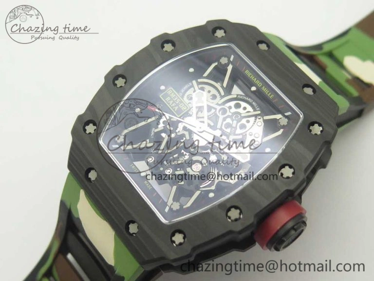RM035-02 Forge Carbon Titanium Case KVF Best Edition Skeleton Dial Red on Camo Rubber Strap MIYOTA8215