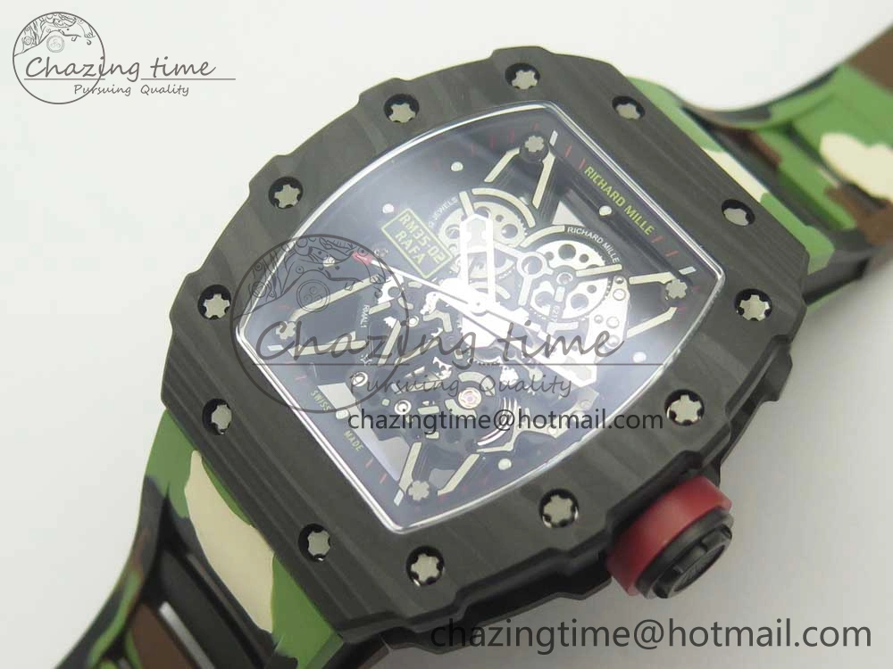 RM035-02 Forge Carbon Titanium Case KVF Best Edition Skeleton Dial Red on Camo Rubber Strap MIYOTA8215
