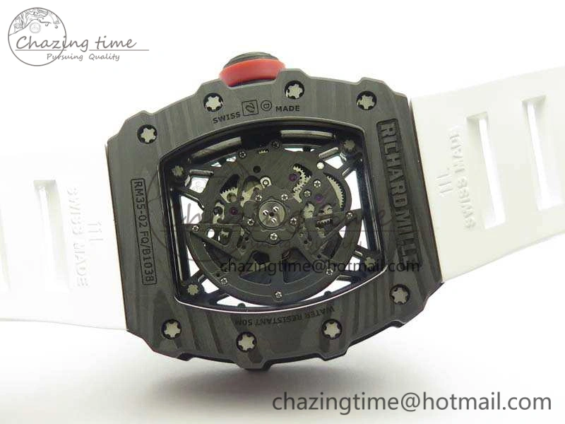 RM035-02 Forged Carbon Case KVF Best Edition Skeleton Dial On White Rubber Strap MIYOTA8215 V2