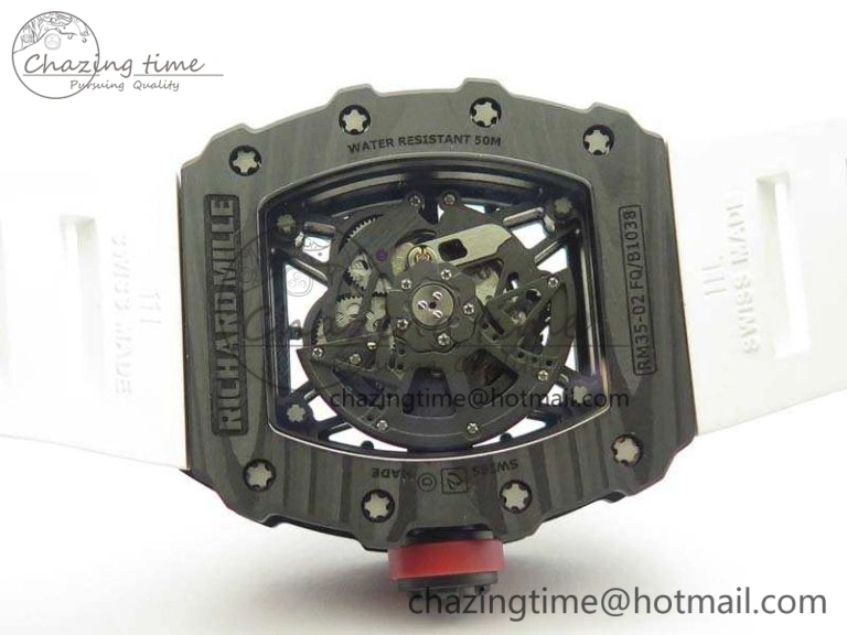 RM035-02 Forged Carbon Case KVF Best Edition Skeleton Dial On White Rubber Strap MIYOTA8215 V2