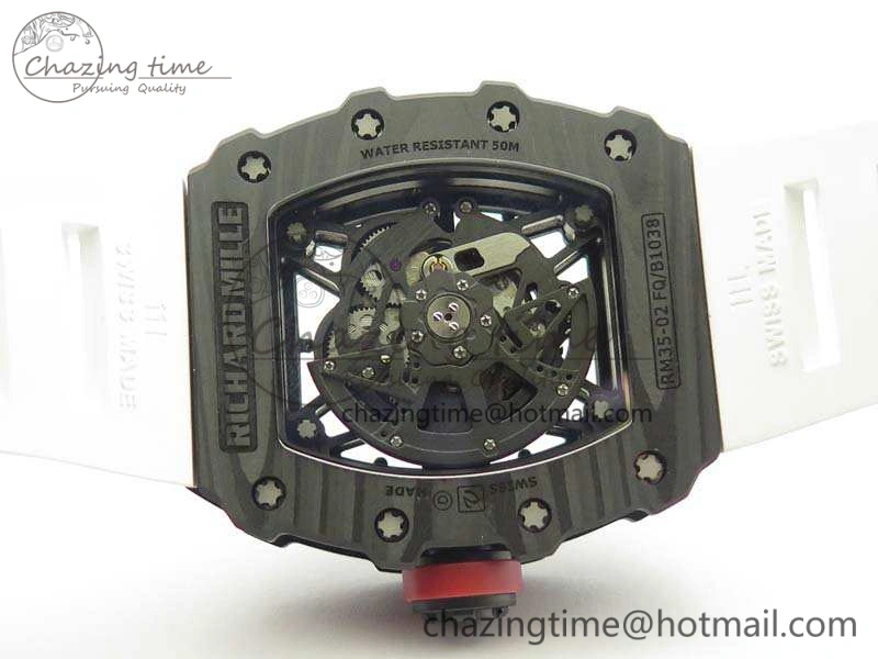 RM035-02 Forged Carbon Case KVF Best Edition Skeleton Dial On White Rubber Strap MIYOTA8215 V2