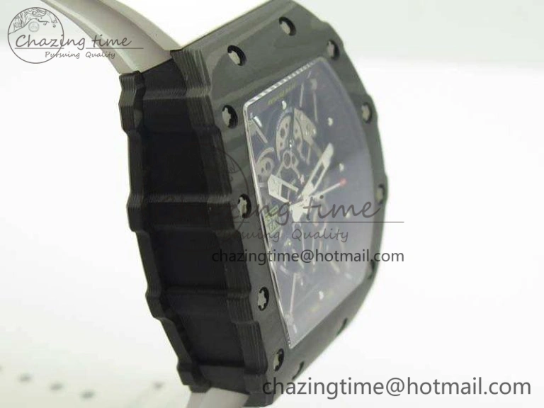 RM035-02 Forged Carbon Case KVF Best Edition Skeleton Dial On White Rubber Strap MIYOTA8215 V2