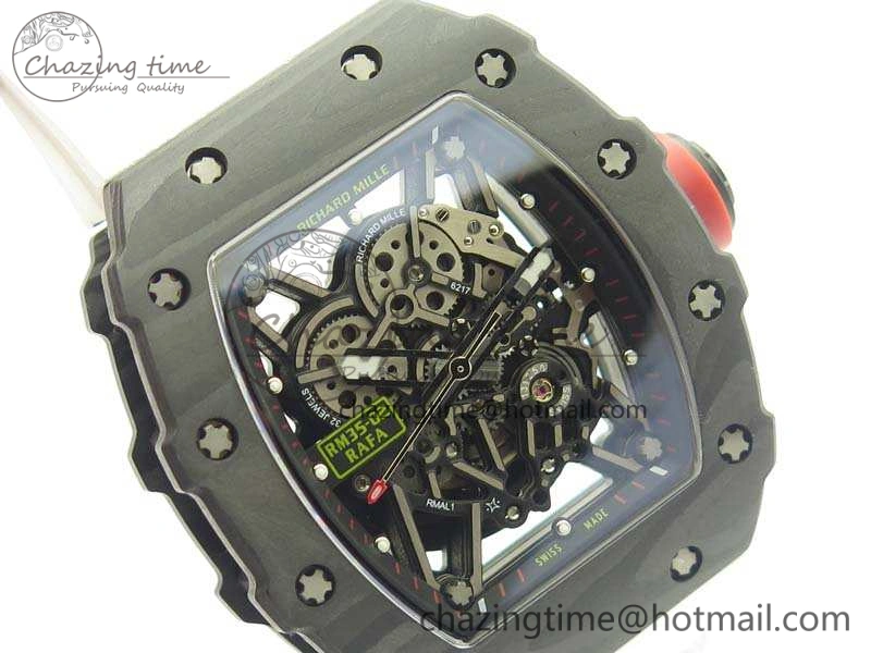 RM035-02 Forged Carbon Case KVF Best Edition Skeleton Dial On White Rubber Strap MIYOTA8215 V2