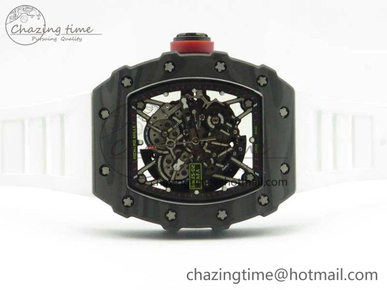 RM035-02 Forged Carbon Case KVF Best Edition Skeleton Dial On White Rubber Strap MIYOTA8215 V2