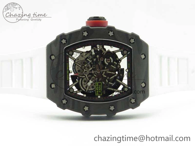 RM035-02 Forged Carbon Case KVF Best Edition Skeleton Dial On White Rubber Strap MIYOTA8215 V2
