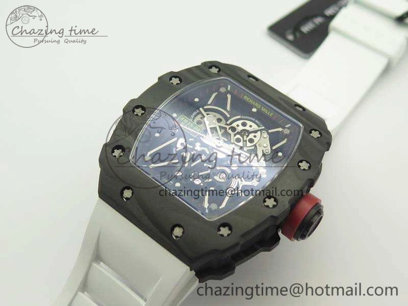 RM035-02 Forged Carbon Case KVF Best Edition Skeleton Dial On White Rubber Strap MIYOTA8215 V2