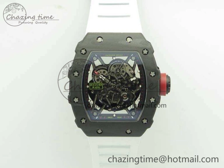 RM035-02 Forged Carbon Case KVF Best Edition Skeleton Dial On White Rubber Strap MIYOTA8215 V2