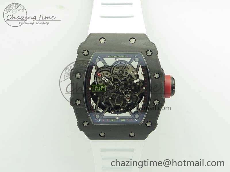 RM035-02 Forged Carbon Case KVF Best Edition Skeleton Dial On White Rubber Strap MIYOTA8215 V2